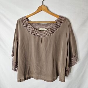 The Addison‎ Story Crocheted Lace 100% Silk Top sz L